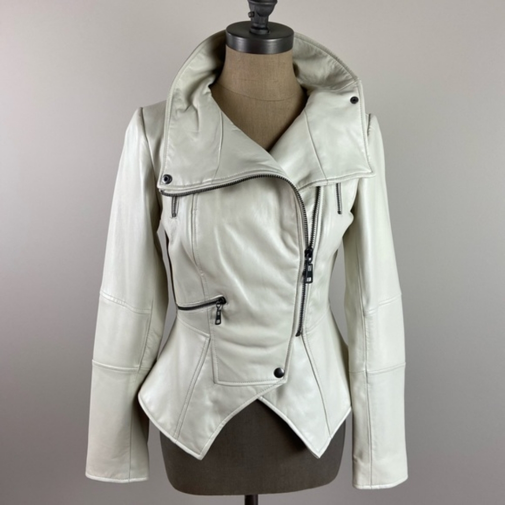 G.I.L.I. Women's Asymmetrical Light Gray Leather Moto Jacket